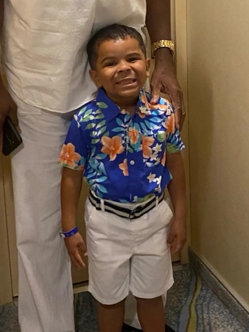 The Children's Place Blue Tropical Floral Shirt and White Shorts Set